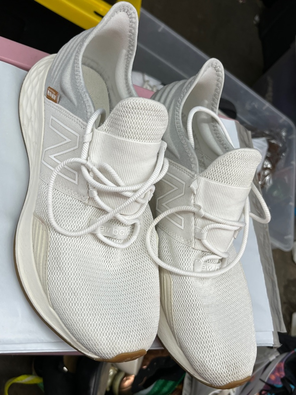 New Balance Women’s Cream and White Knit Running Sneakers